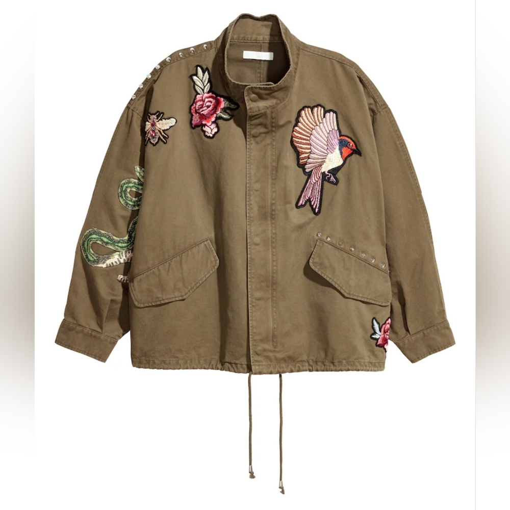 H&M Short Oversized Cargo Jacket Khaki Green,Sz.S.